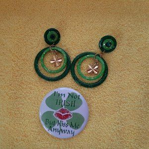 Irish earring/button bundle green/gold shamrock